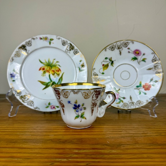 Other - Vintage European Bone China Tea Trio – Floral Gold Filigree | Cup Saucer Plate